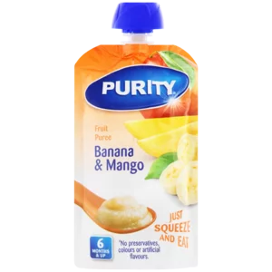 Purity Banana & Mango Fruit Puree Baby Pouch 110ml Purity Banana & Mango Fruit Puree Baby Pouch 110ml