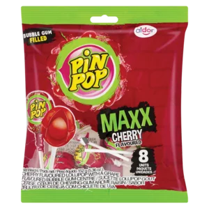 Pin Pop Maxx Cherry Flavoured Lollipops 8 pack