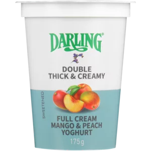 Darling Double Thick & Creamy Full Cream Mango & Peach Flavoured Yoghurt 175g Darling Double Thick & Creamy Full Cream Mango & Peach Flavoured Yoghurt 175g