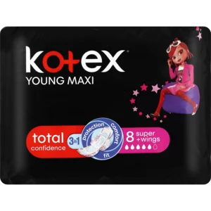 Kotex Young Maxi Total Confidence Sanitary Pads With Super Wings 8 Pack Kotex Young Maxi Total Confidence Sanitary Pads With Super Wings 8 Pack