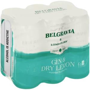 Belgravia London Dry Gin & Dry Lemon Cans 6x440ml Belgravia London Dry Gin & Dry Lemon Cans 6x440ml