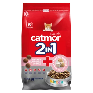 Catmor 2-In-1 Chicken Flavoured Chunks & Calcium Enriched Milky Balls Kitten Cat Food 1.5kg Catmor 2-In-1 Chicken Flavoured Chunks & Calcium Enriched Milky Balls Kitten Cat Food 1.5kg