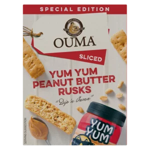 Ouma Sliced Yum Yum Peanut Butter Flavoured Rusks 450g Ouma Sliced Yum Yum Peanut Butter Flavoured Rusks 450g