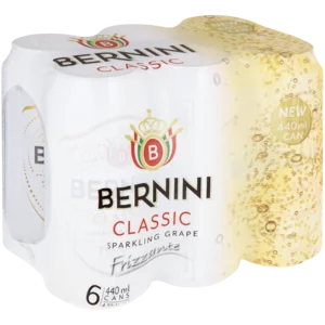 Bernini Classic Sparkling Grape Frizzante Cans 6x440ml Bernini Classic Sparkling Grape Frizzante Cans 6x440ml