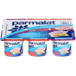 Parmalat Smooth Strawberry & Mixed Berry Flavoured Medium Fat Yoghurt Tubs 6x100g Parmalat Smooth Strawberry & Mixed Berry Flavoured Medium Fat Yoghurt Tubs 6x100g