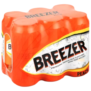 Bacardi Breezer Peach Flavour Spirit Cooler Cans 6x440ml Bacardi Breezer Peach Flavour Spirit Cooler Cans 6x440ml