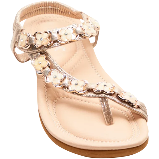Ladies Gold Flowers Elastic Slingback Sandals Size 3-8 Ladies Gold Flowers Elastic Slingback Sandals Size 3-8