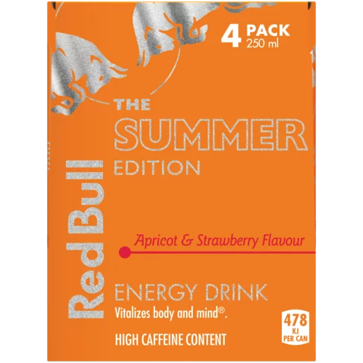 Red Bull Summer Edition Apricot & Strawberry Flavoured Energy Drinks 4x250ml Red Bull Summer Edition Apricot & Strawberry Flavoured Energy Drinks 4x250ml