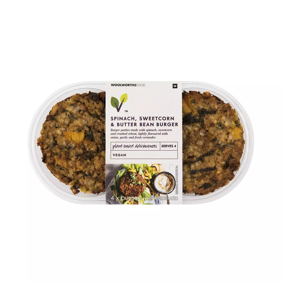 Spinach, Sweetcorn & Butter Bean Burger 4pk