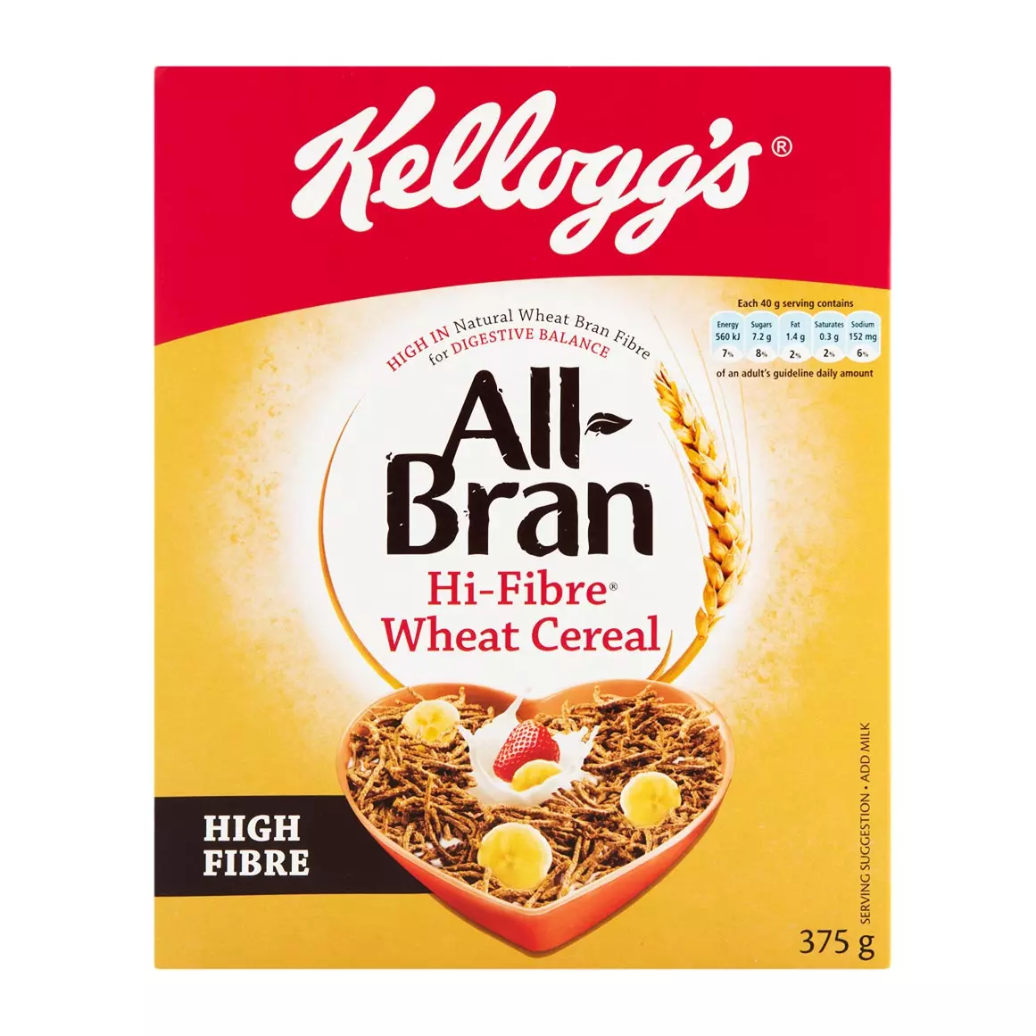 Kellogg's All Bran High Fibre Wheat Cereal 375g