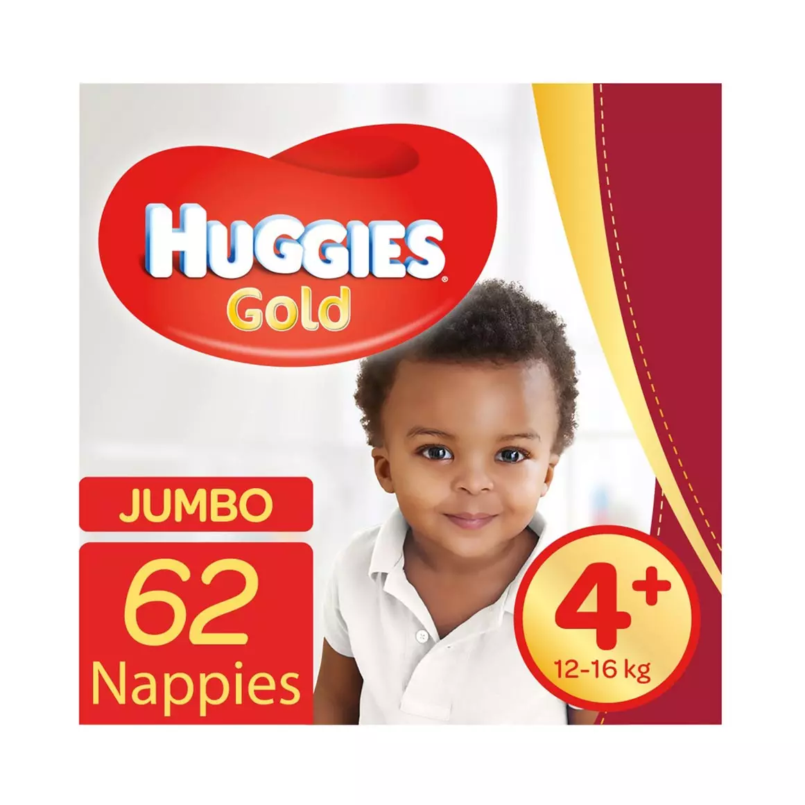 Huggies Gold Jumbo No.4+ (12 - 16kg) Nappies 62pk Huggies Gold Jumbo No.4+ (12 - 16kg) Nappies 62pk
