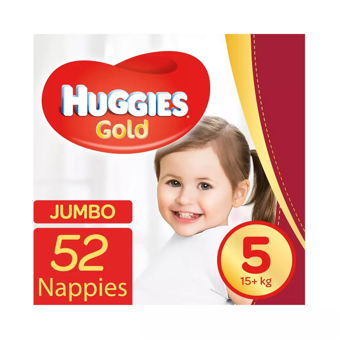 Huggies Gold Jumbo No.5 (15+ kg) Nappies 52pk Huggies Gold Jumbo No.5 (15+ kg) Nappies 52pk