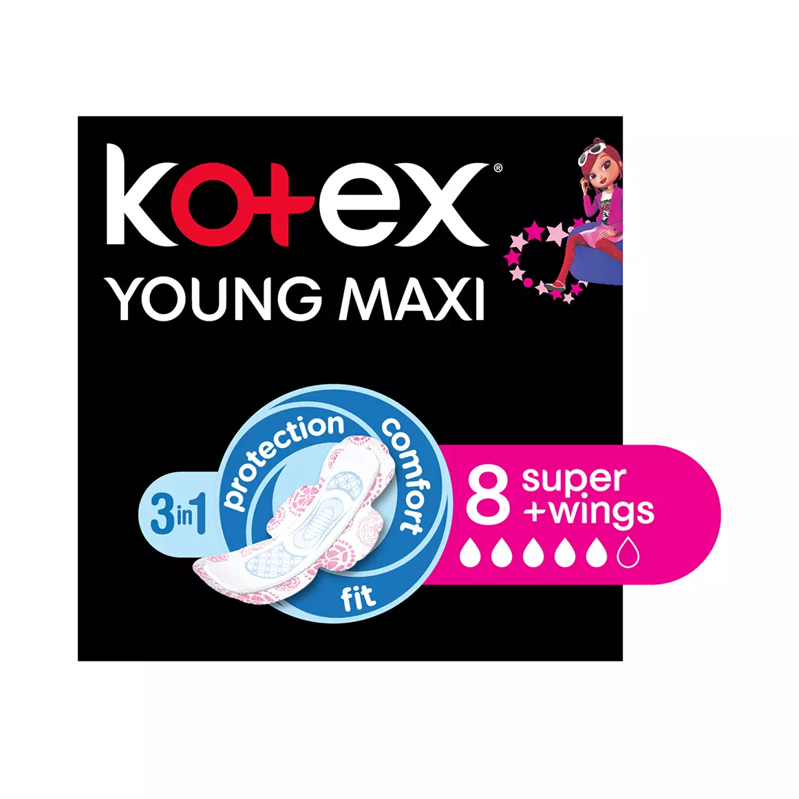 Kotex Young Maxi Super Sanitary Pads 8pk Kotex Young Maxi Super Sanitary Pads 8pk