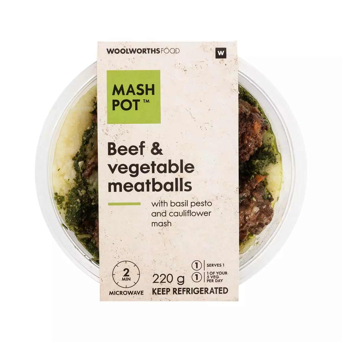 Beef & Vegetable Meatballs with Basil Pesto Mash Pot™ 220g Beef & Vegetable Meatballs with Basil Pesto Mash Pot™ 220g