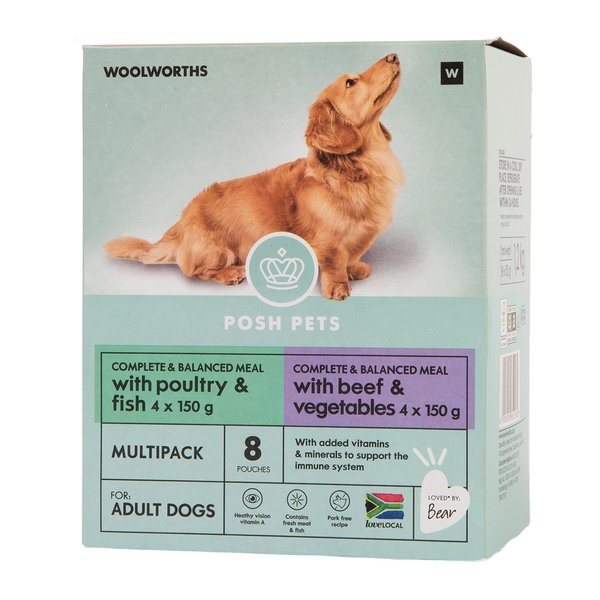 Posh Pets Complete and Balanced Meal Pouches with Poultry and Fish and Beef and Vegetables  8x150g