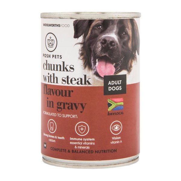 Posh Pets Chunks with Steak Flavour in Gravy Adult Dog Food 385g Posh Pets Chunks with Steak Flavour in Gravy Adult Dog Food 385g