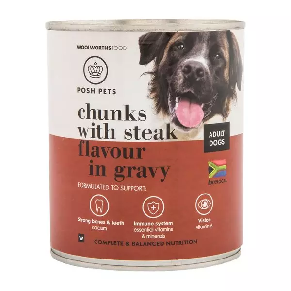 Posh Pets Chunks with Steak Flavour in Gravy Adult Dog Food 775g Posh Pets Chunks with Steak Flavour in Gravy Adult Dog Food 775g