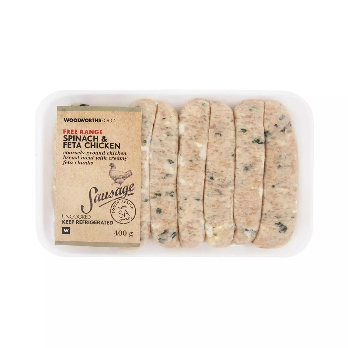 Free Range Spinach & Feta Chicken Sausage 400g