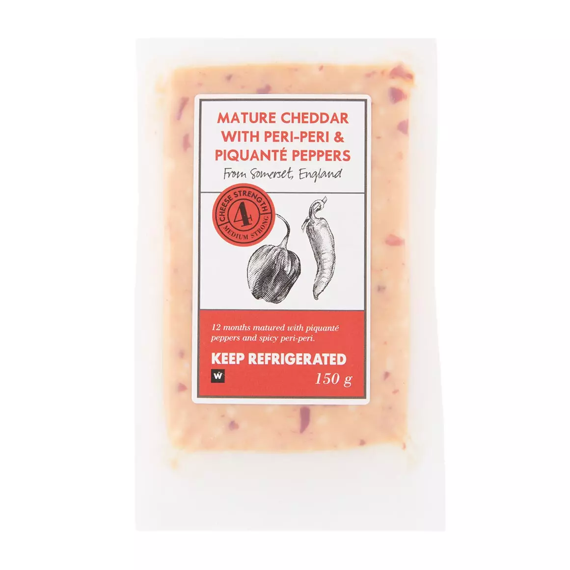 Mature Cheddar with Peri Peri & Piquanté Peppers 150g Mature Cheddar with Peri Peri & Piquanté Peppers 150g