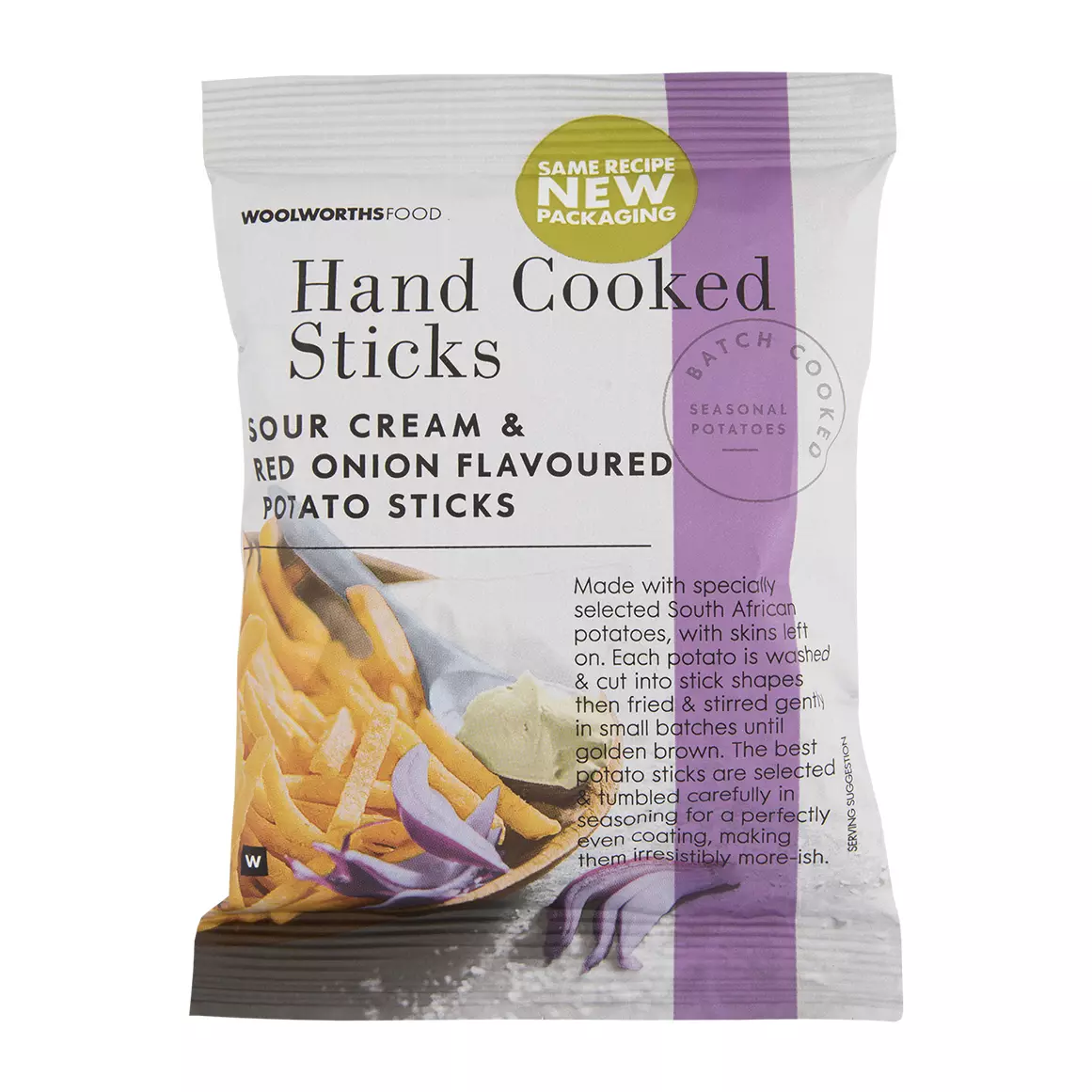 Hand Cooked Sour Cream and Red Onion Potato Sticks 50g Hand Cooked Sour Cream and Red Onion Potato Sticks 50g