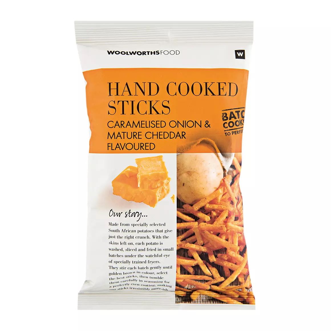Hand Cooked Caramelised Onion and Mature Cheddar Sticks 125g Hand Cooked Caramelised Onion and Mature Cheddar Sticks 125g
