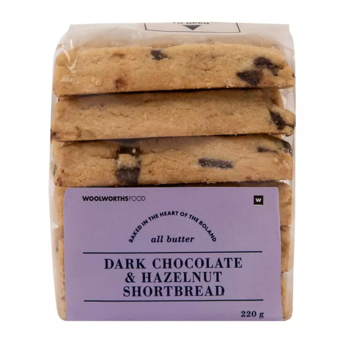 Dark Chocolate and Hazelnut Shortbread 220g Dark Chocolate and Hazelnut Shortbread 220g