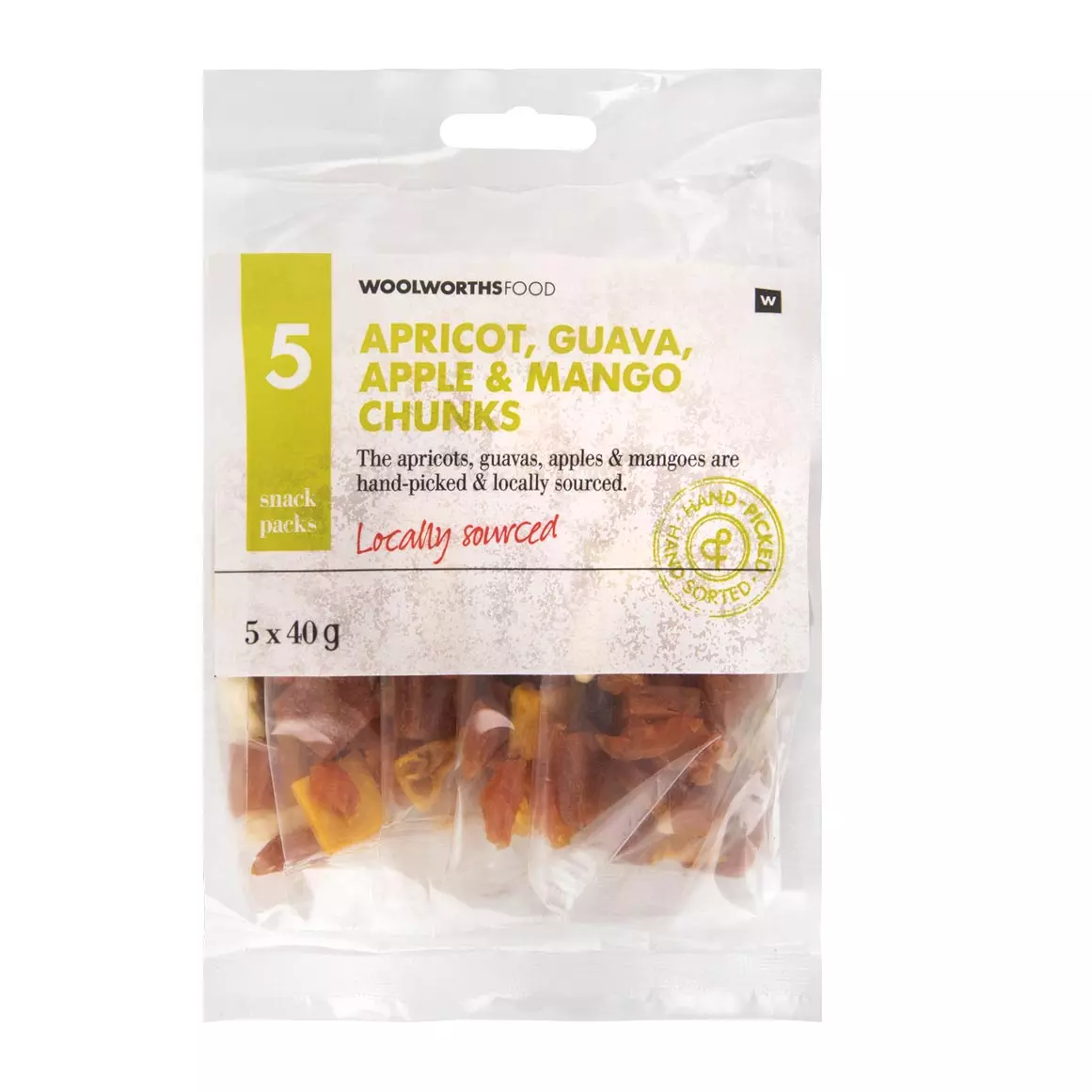 Apricot, Guava, Apple and Mango Fruit Chunks 5x40g Apricot, Guava, Apple and Mango Fruit Chunks 5x40g