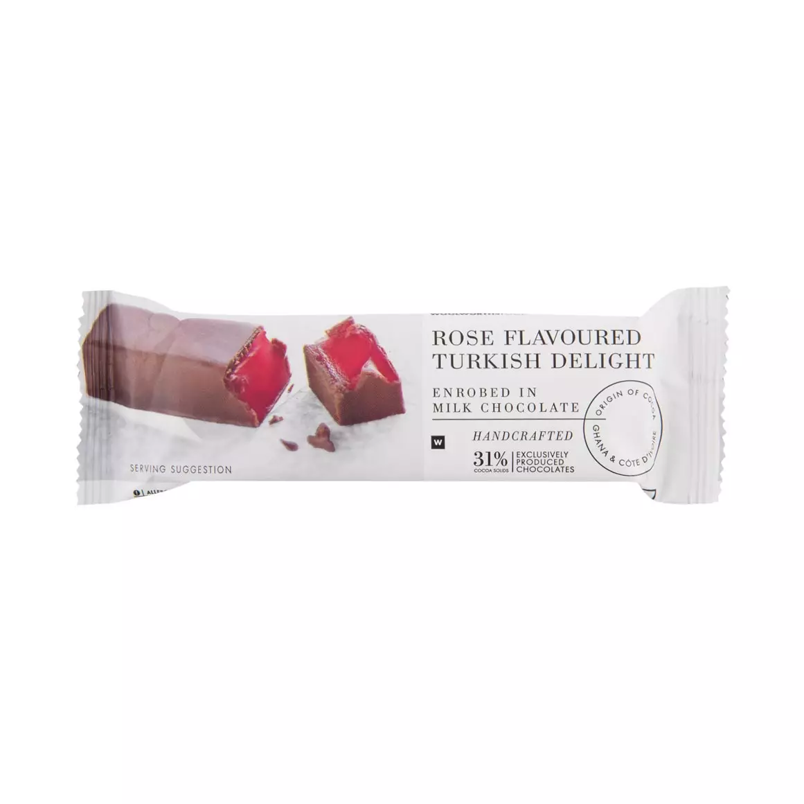 Handcrafted Rose Flavoured Turkish Delight in Milk Chocolate 70g Handcrafted Rose Flavoured Turkish Delight in Milk Chocolate 70g