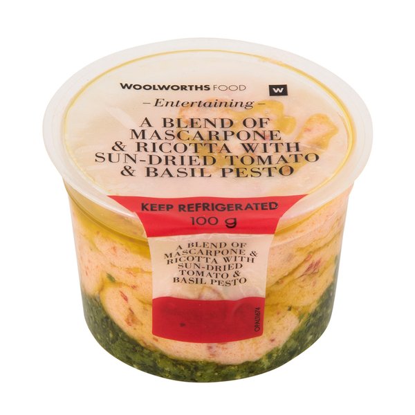 Mascarpone & Ricotta with Sun-Dried Tomato & Basil Pesto 100g Mascarpone & Ricotta with Sun-Dried Tomato & Basil Pesto 100g
