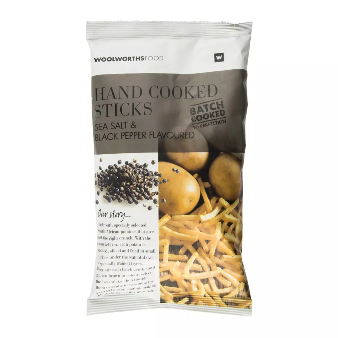 Hand Cooked Sea Salt and Black Pepper Sticks 125g Hand Cooked Sea Salt and Black Pepper Sticks 125g