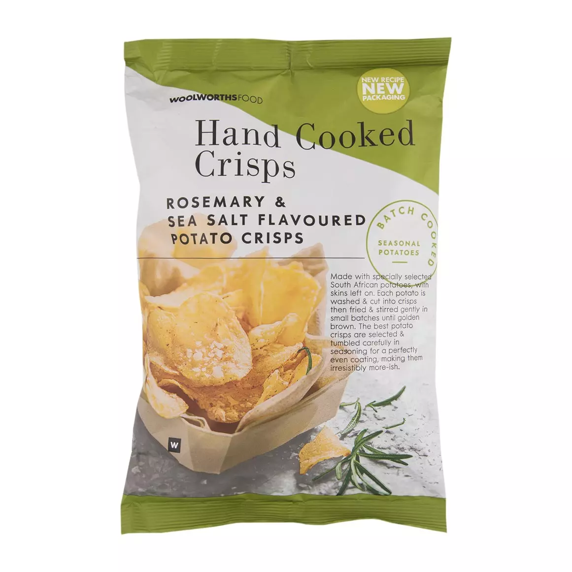 Hand Cooked Rosemary and Sea Salt Flavoured Potato Crisps 125g Hand Cooked Rosemary and Sea Salt Flavoured Potato Crisps 125g