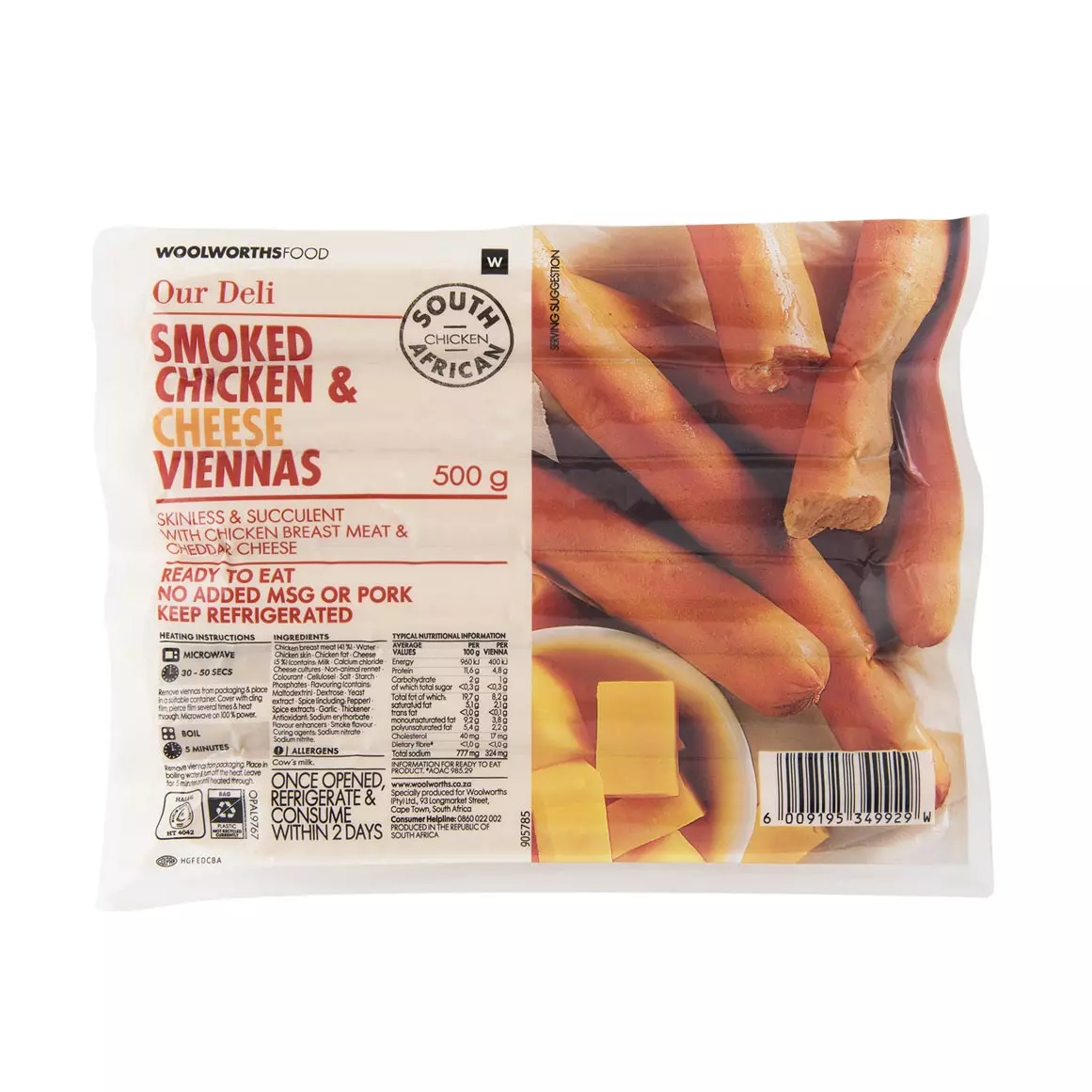 Smoked Chicken & Cheese Viennas 500g