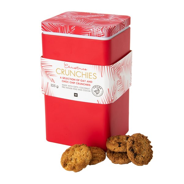 Christmas Oat & Choc Chip Crunchie Selection in Red Tin 325g Christmas Oat & Choc Chip Crunchie Selection in Red Tin 325g