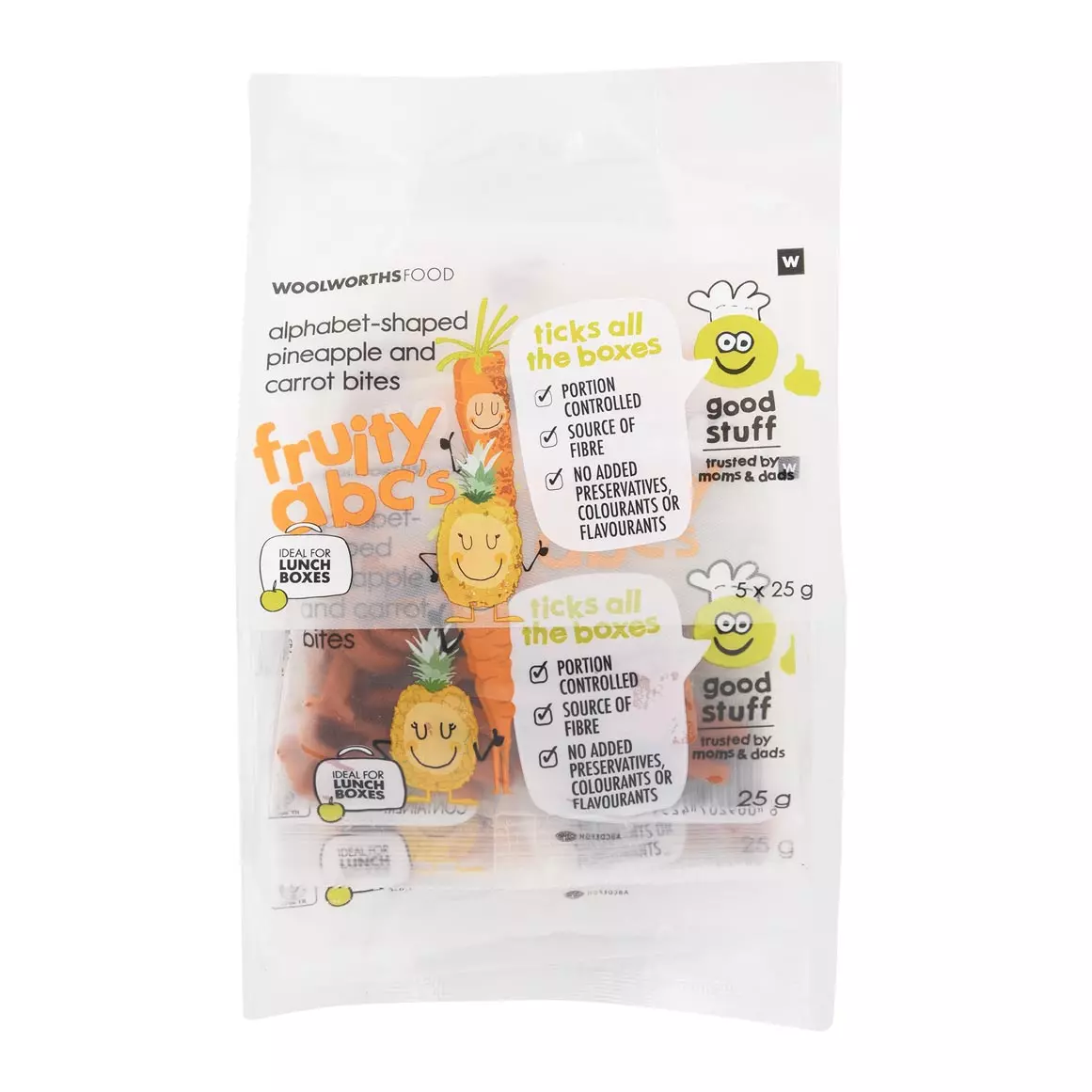 Alphabet-Shaped Pineapple and Carrot Bites 5x25g Alphabet-Shaped Pineapple and Carrot Bites 5x25g