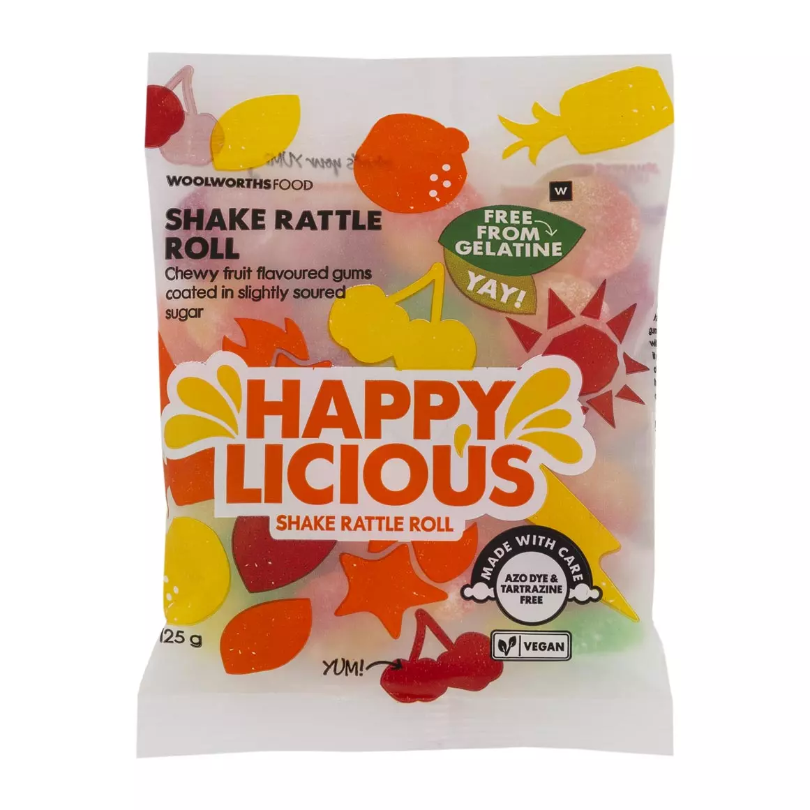 Happylicious Shake Rattle and Roll Gelatine Free Gums 125g Happylicious Shake Rattle and Roll Gelatine Free Gums 125g