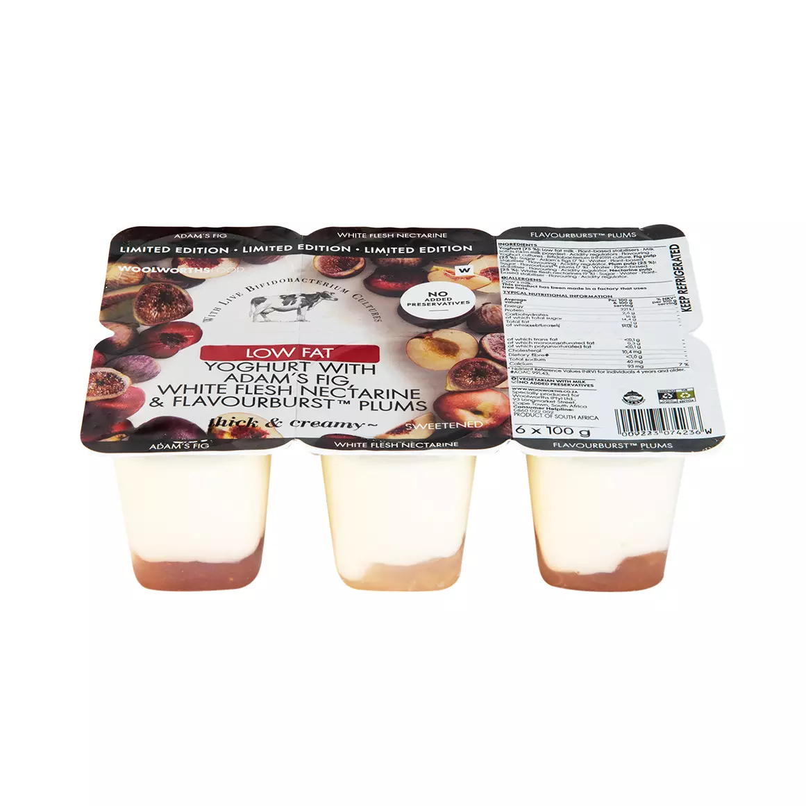 Low Fat Yoghurt with Adam's Fig, Nectarine & Flavourburst Plums 6pk Low Fat Yoghurt with Adam's Fig, Nectarine & Flavourburst Plums 6pk
