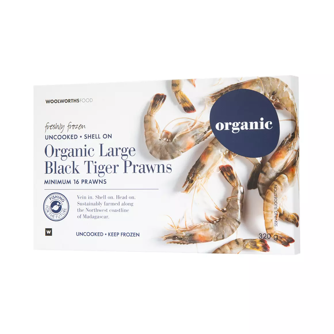 Frozen Organic Large Black Tiger Prawns 320g Frozen Organic Large Black Tiger Prawns 320g
