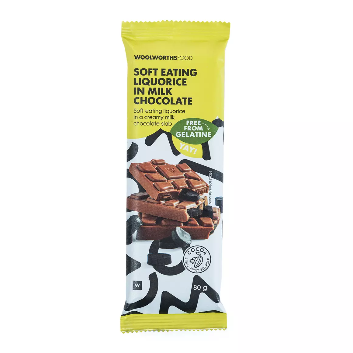 Soft Eating Gelatine Free Liquorice in Milk Chocolate Slab 80g Soft Eating Gelatine Free Liquorice in Milk Chocolate Slab 80g
