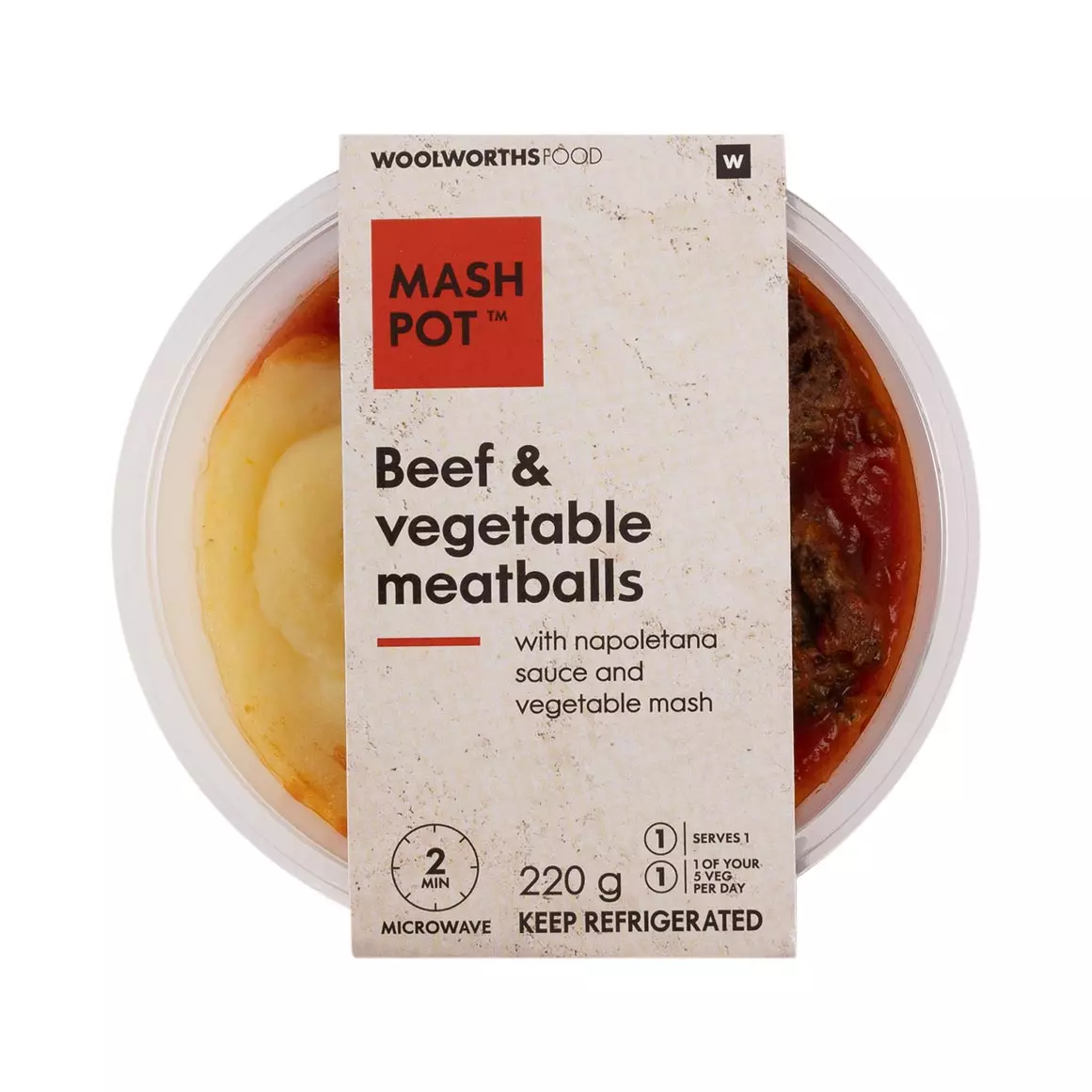 Beef & Vegetable Meatballs with Napolenta Sauce Mash Pot™ 220g Beef & Vegetable Meatballs with Napolenta Sauce Mash Pot™ 220g
