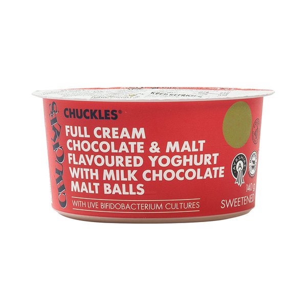 Chuckles? Chocolate & Malt Flavoured Full Cream Yoghurt 140g Chuckles? Chocolate & Malt Flavoured Full Cream Yoghurt 140g