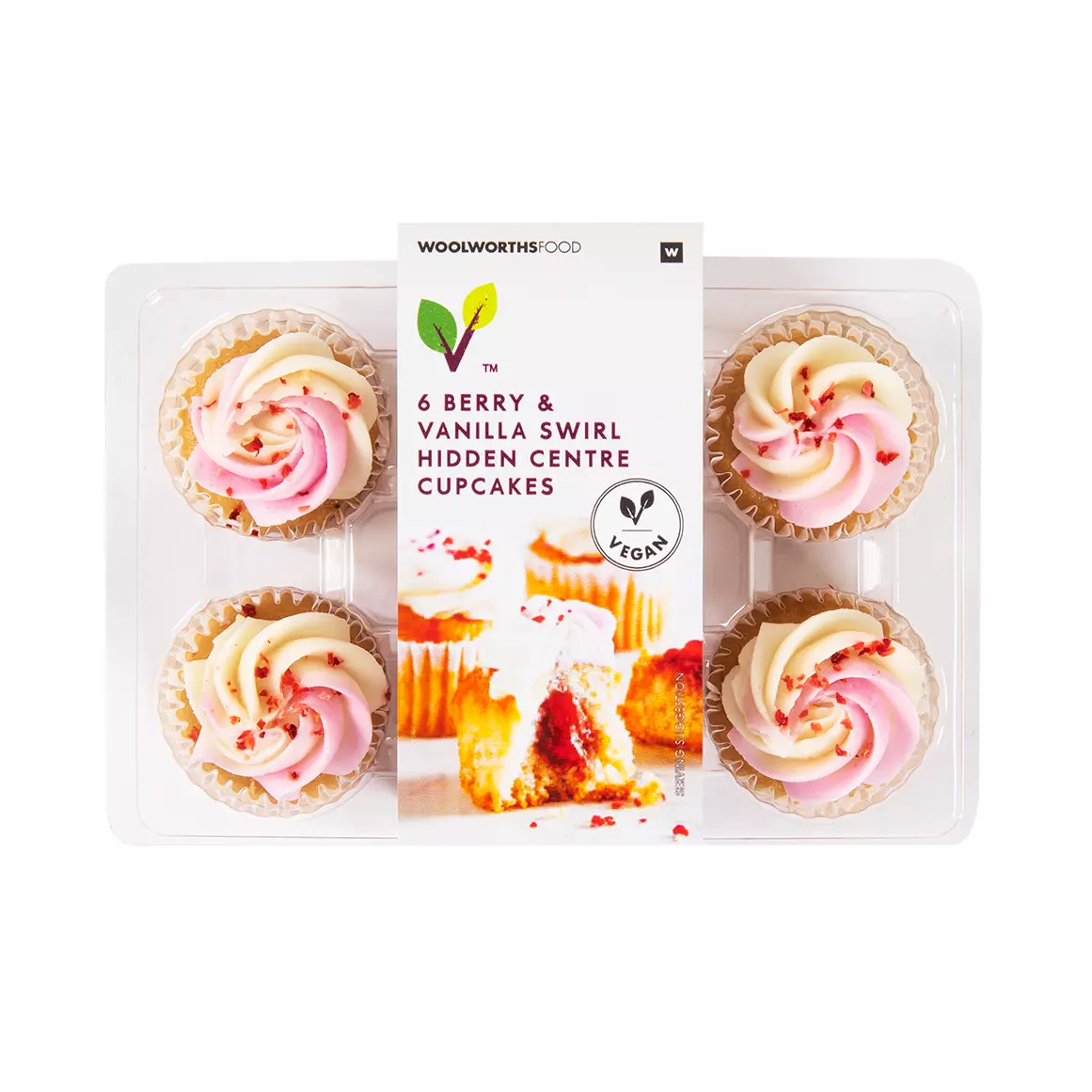 Vegan Berry & Vanilla Swirl Hidden Centre Cupcakes 6pk Vegan Berry & Vanilla Swirl Hidden Centre Cupcakes 6pk