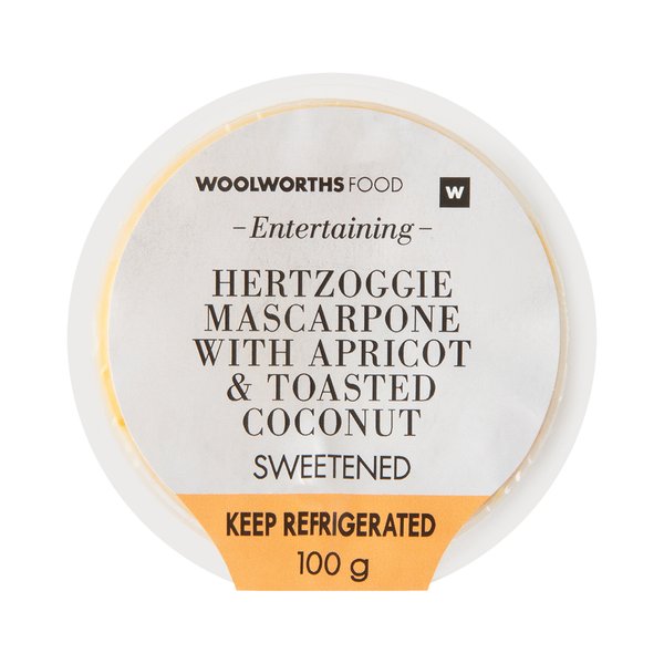 Hertzoggie Mascarpone with Apricot & Toasted Coconut 100g Hertzoggie Mascarpone with Apricot & Toasted Coconut 100g