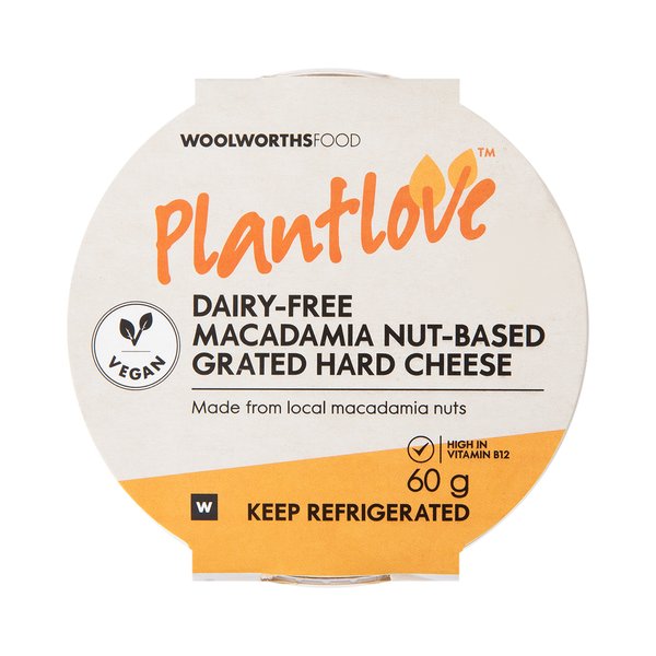 PlantLoveĀ Dairy Free Macadamia Nut Based Grated Hard Cheese 60g PlantLoveĀ Dairy Free Macadamia Nut Based Grated Hard Cheese 60g