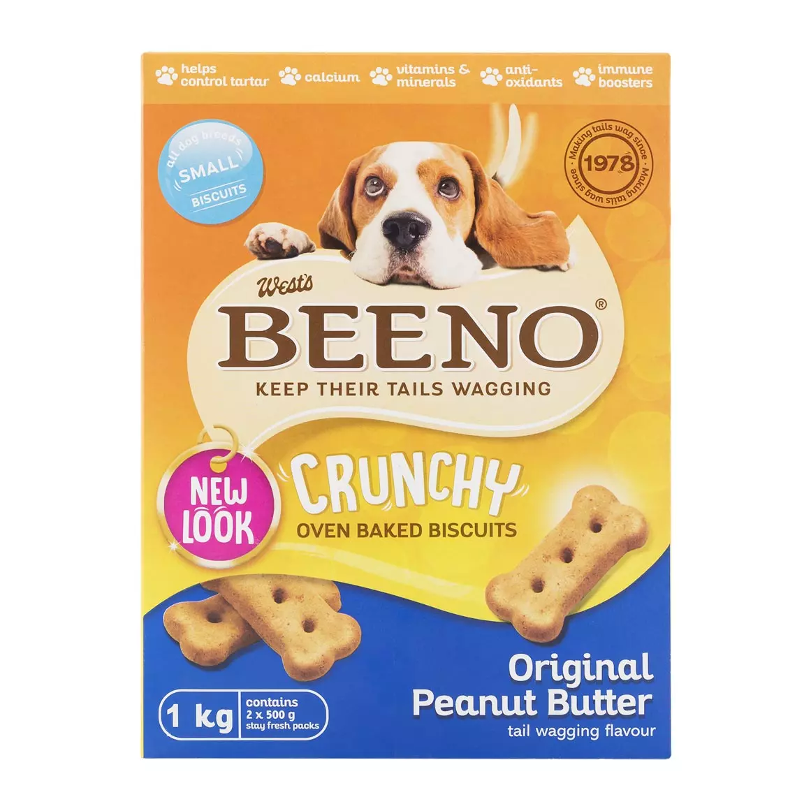 Beeno Original Peanut Butter Flavoured Biscuit Treats 2x500g Beeno Original Peanut Butter Flavoured Biscuit Treats 2x500g