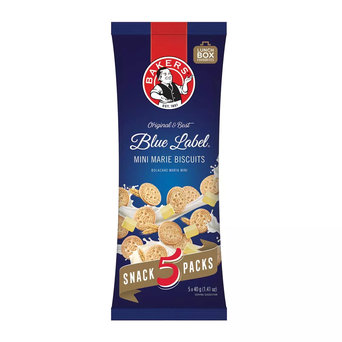 Bakers Original Mini Blue Label Marie Biscuits 5x40g Bakers Original Mini Blue Label Marie Biscuits 5x40g