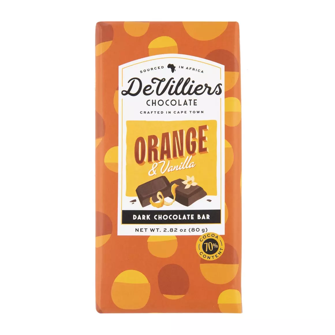 De Villiers Orange Peel and Vanilla 70% Dark Chocolate 80g De Villiers Orange Peel and Vanilla 70% Dark Chocolate 80g
