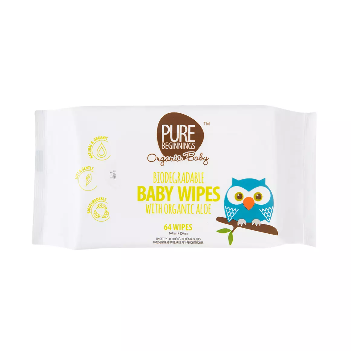 Pure Beginnings Biodegradable Aloe Baby Wipes 64pk