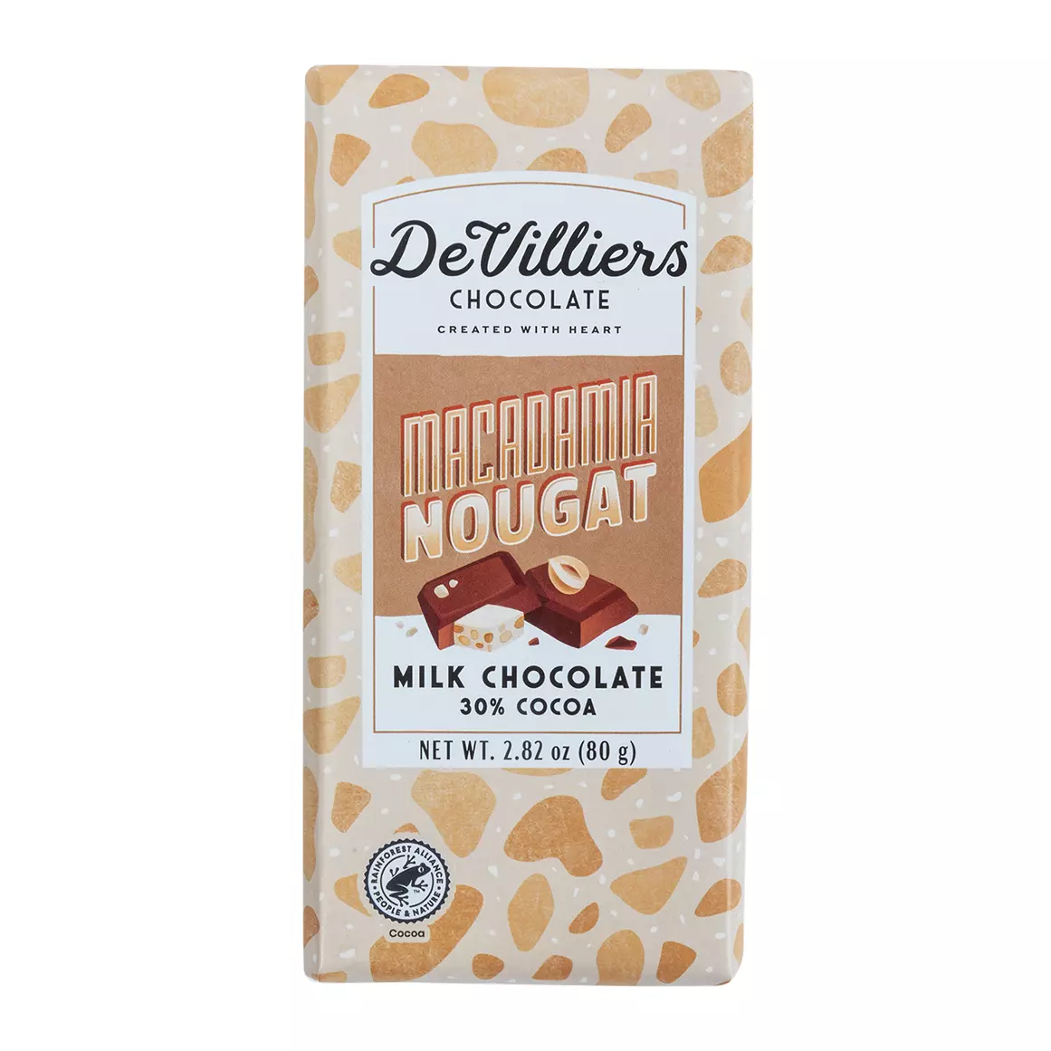 De Villiers Macadamia Nougat Milk Chocolate Slab 80g De Villiers Macadamia Nougat Milk Chocolate Slab 80g