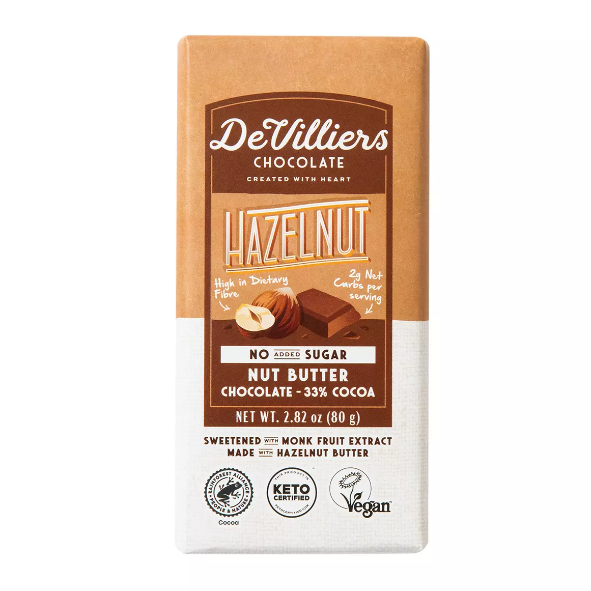 De Villiers Hazelnut No Sugar Added Nut Butter Bar 80g
