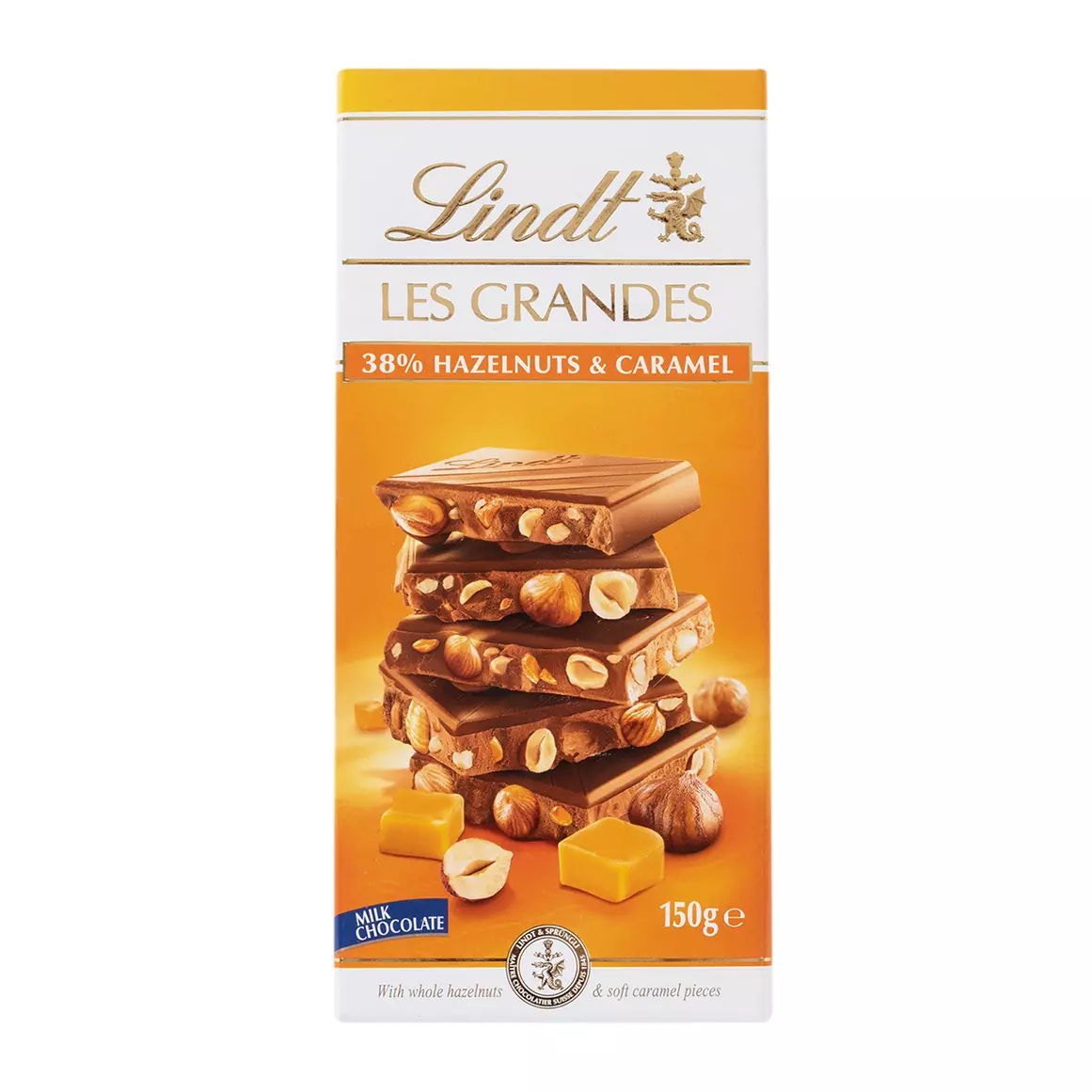 Lindt Les Grandes Hazelnuts and Caramel Milk Chocolate Slab 150g Lindt Les Grandes Hazelnuts and Caramel Milk Chocolate Slab 150g